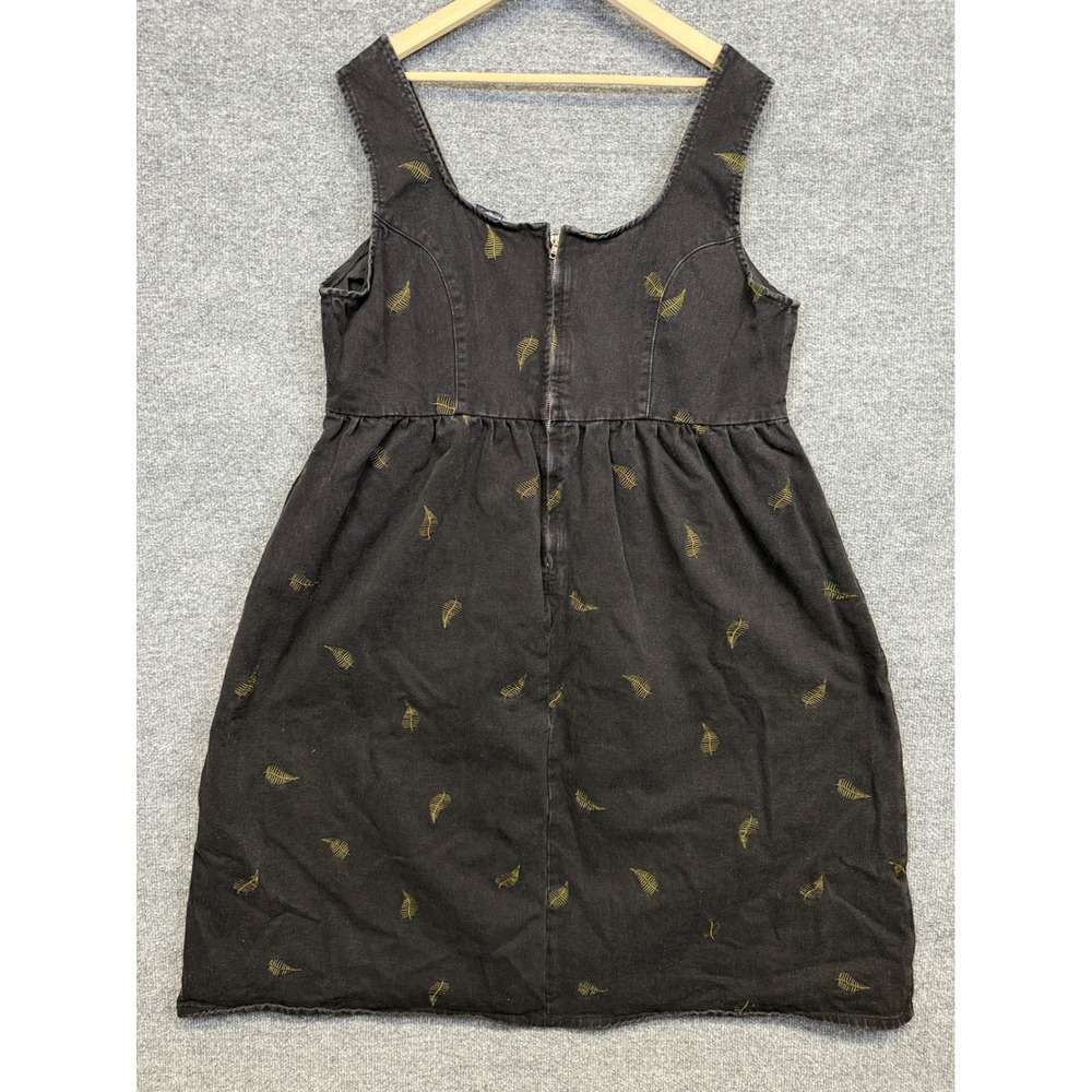 Disturbia Sz 16 Midi Pinafore Dress Black Cotton Blend Osmunda Fern Embroidered - Picture 4 of 12